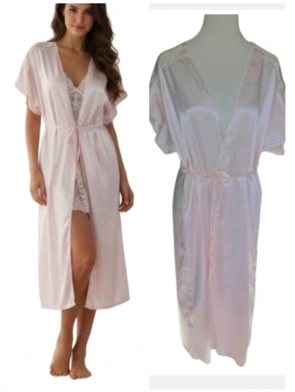 Vintage Satin Robe by Val Mode Pale Pink Women's Size Medium